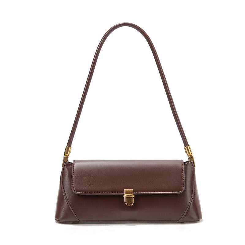 Beige Elegant Vintage Baguette Shoulder Bag - Chic PU Leather Underarm Purse with Gold Clasp