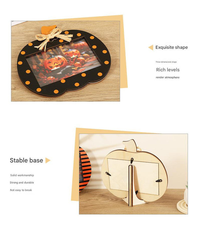 Black and Orange Plaid Pattern Festive Pumpkin Photo Frame - Rustic Halloween Tabletop Picture Holder
