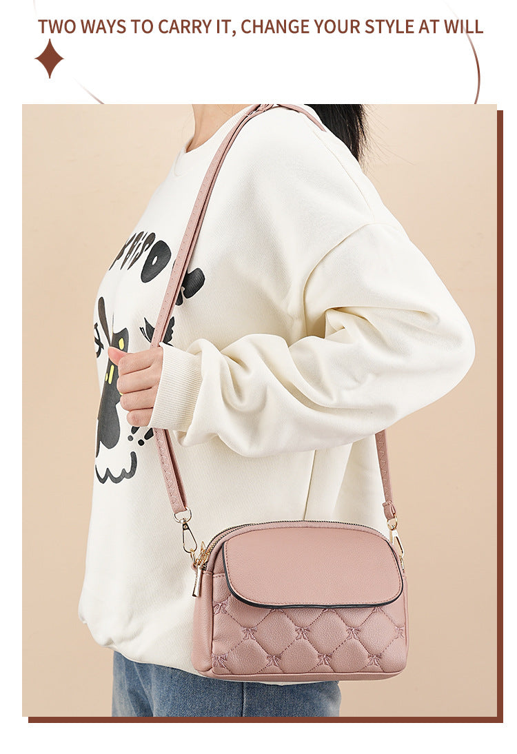 Pink Chic Quilted Crossbody Bag - Multi-Compartment PU Leather Shoulder Purse