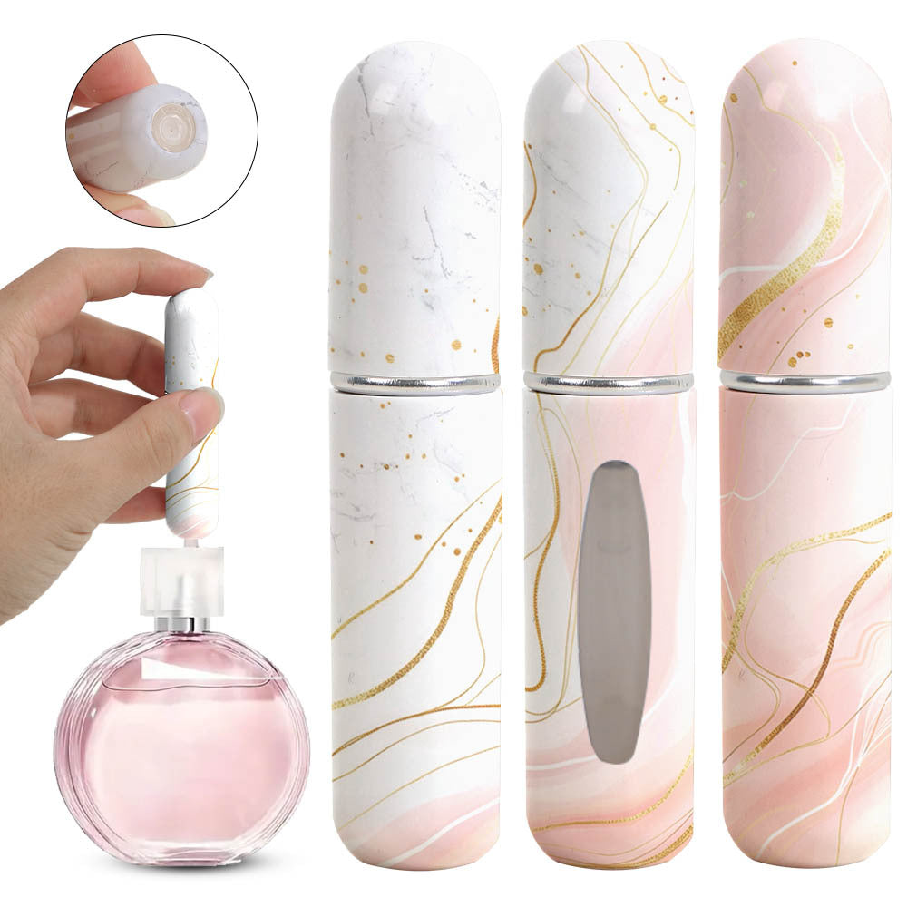 Light Pink Chic Marble Travel Perfume Atomizer Set (3-Pack) - 5ml Leakproof Bottom-Fill Spray Bottles