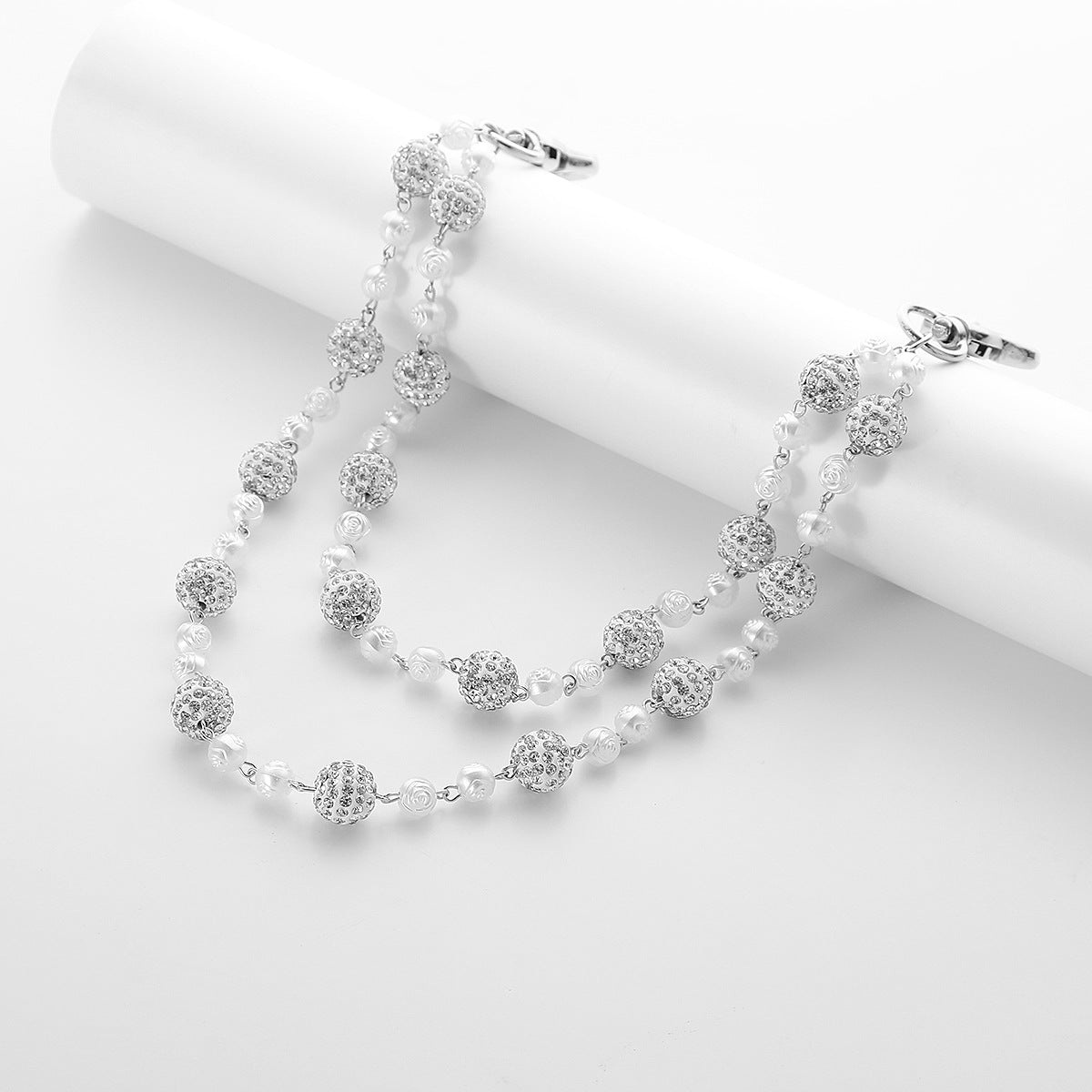 Silver and White Bling Rhinestone Beaded Wallet Chain - Double Layer Hip Hop Trouser Chain Jean Accessory(55g)