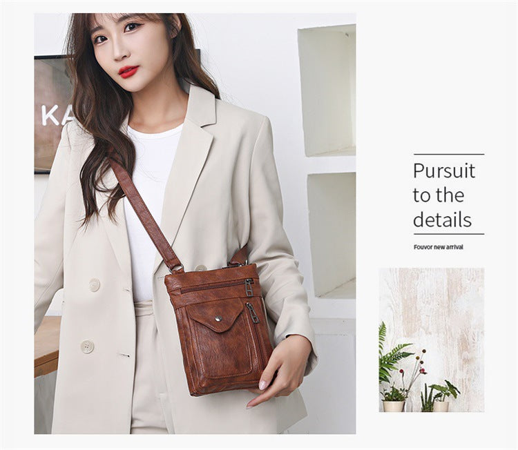 Brown Women's Crossbody Bag Soft PU Leather Shoulder Phone Bag Vintage European Style Small Messenger Purse