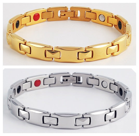 Gold Men's Titanium Steel Magnetic Bracelet with Negative Ions and Germanium Elements