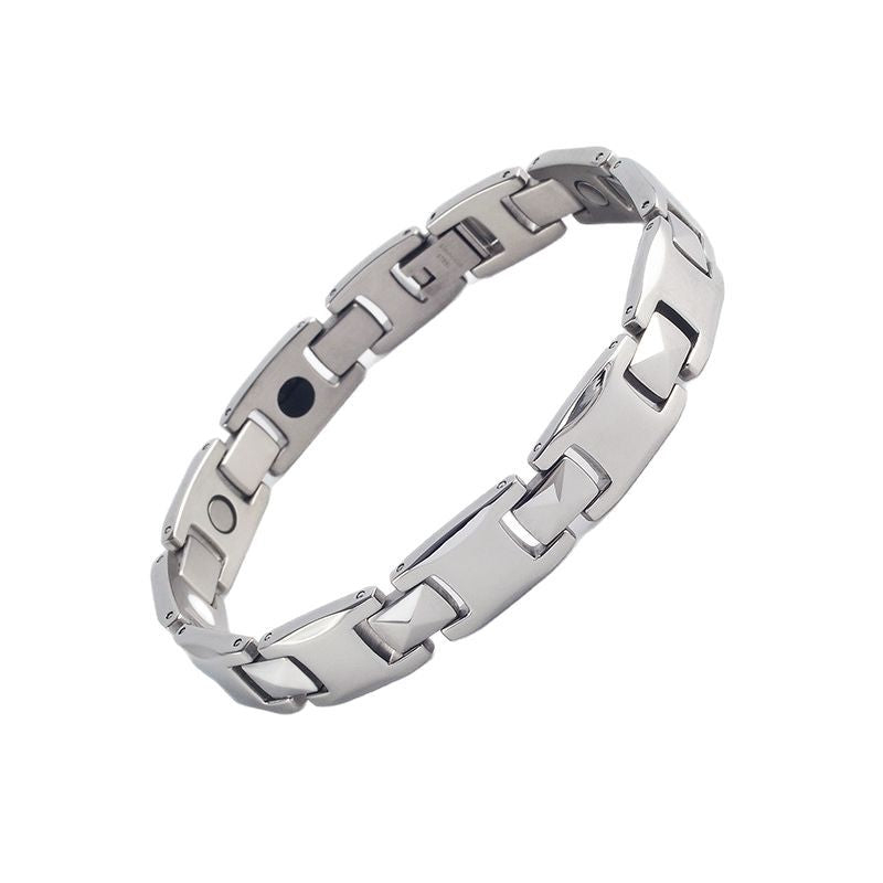 Silver Men's Titanium Steel Magnetic Bracelet with Negative Ions and Germanium Elements