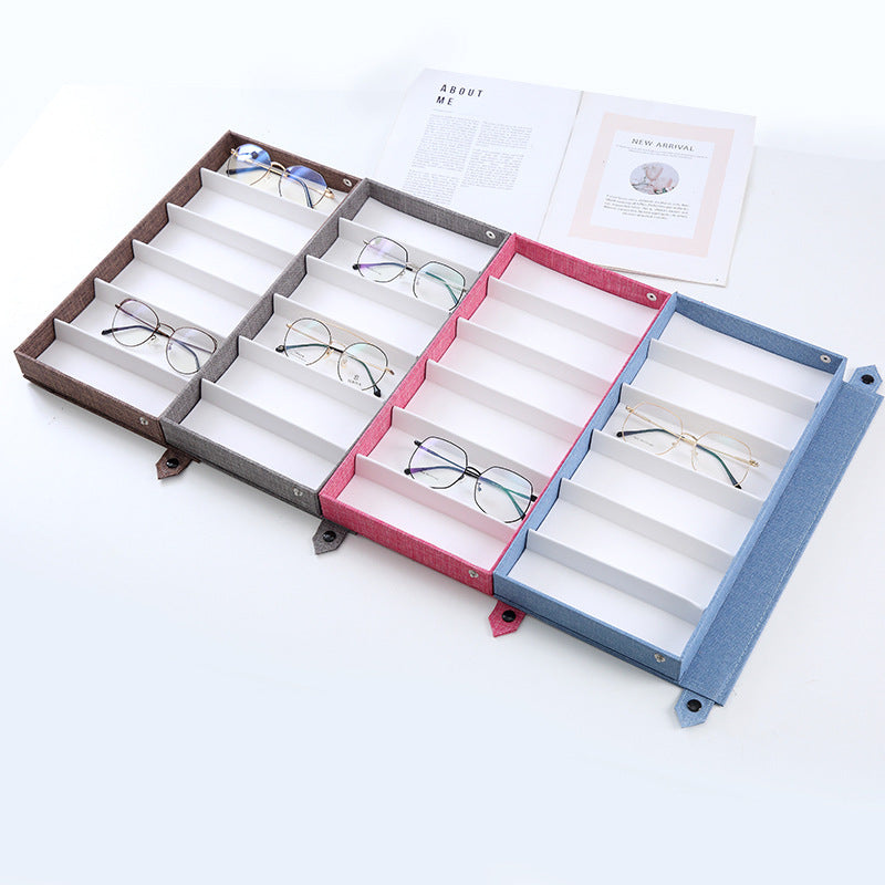 Pink Multi-Compartment Glasses Storage Box Dust-proof Fabric Eyewear Display Organiser with Snap Closure