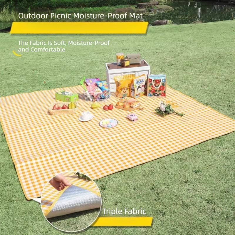 Yellow Lightweight Thickened Picnic Mat â Waterproof Outdoor Camping Ground Sheet for Hiking, Parks and Picnics(1.5*2Mīŧ