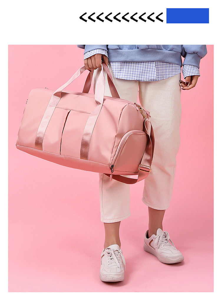 Pink Large Capacity Travel Duffel Bag β Wet & Dry Separation, Shoe Compartment, and Luggage Sleeve for Gym, Yoga, and Short Trips