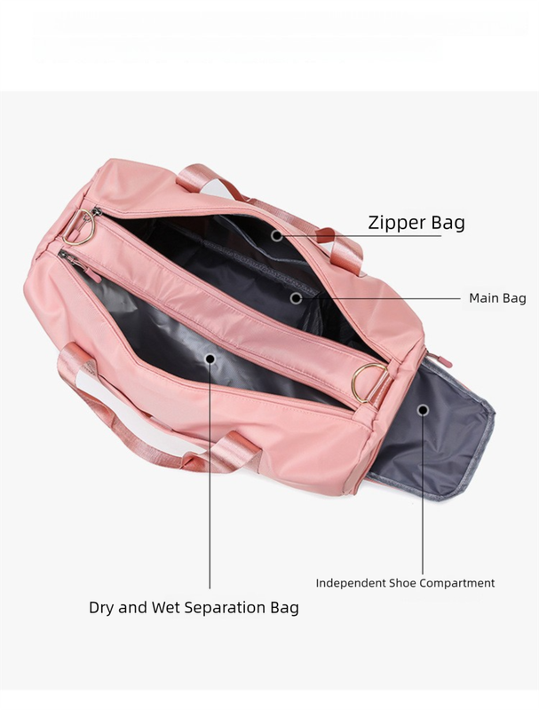 Pink Large Capacity Travel Duffel Bag – Wet & Dry Separation, Shoe Compartment, and Luggage Sleeve for Gym, Yoga, and Short Trips
