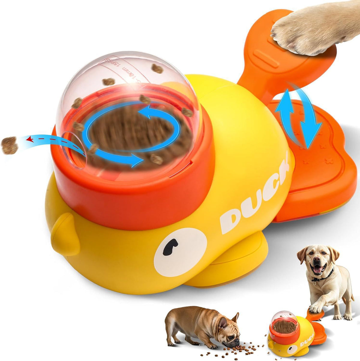 Yellow Interactive Duck-Shaped Automatic Pet Feeder β Smart Treat Dispenser for Cats & Dogs with 3 Adjustable Port Sizes
