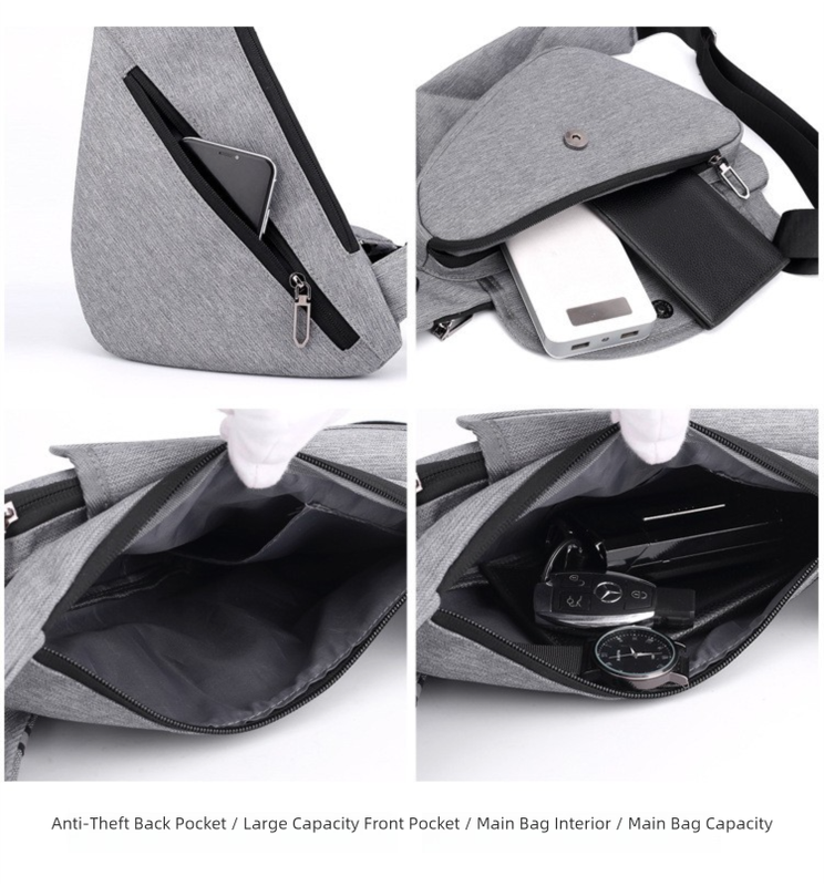 Grey Men's Nylon Fabric Chest Bag – Lightweight, Waterproof & Multi-Functional Crossbody Sling Bag