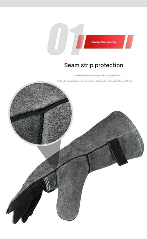 Heavy-Duty Leather Heat Resistant Gloves - 500°C BBQ, Welding & Oven Mitts with Long Cuffs(brown)