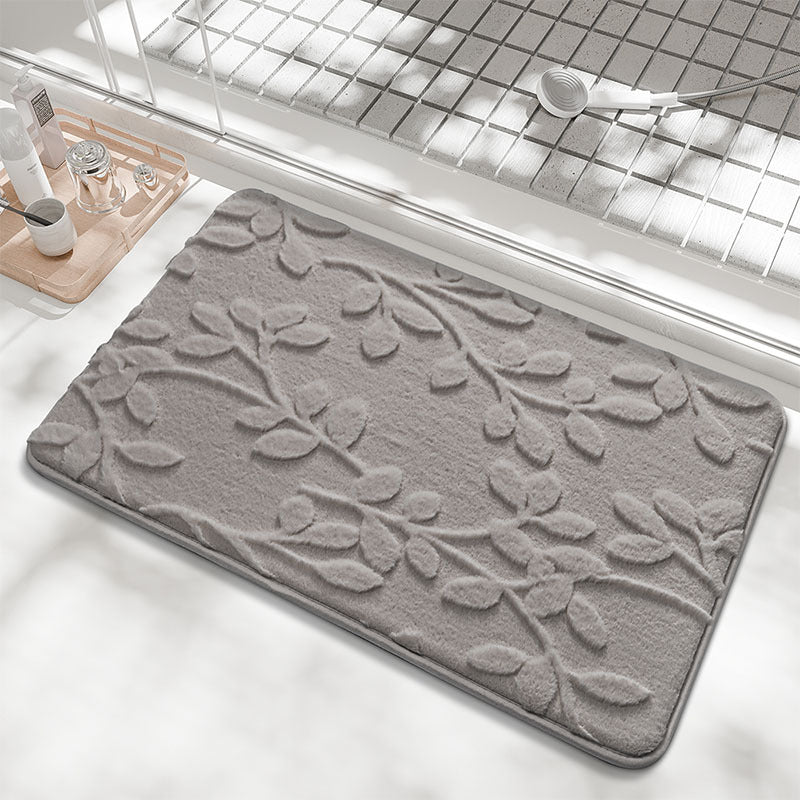 Plush Embossed Leaf Bath Mat - Ultra Soft, Absorbent & Non-Slip Bathroom Rug(Light gray 50*80㎝)