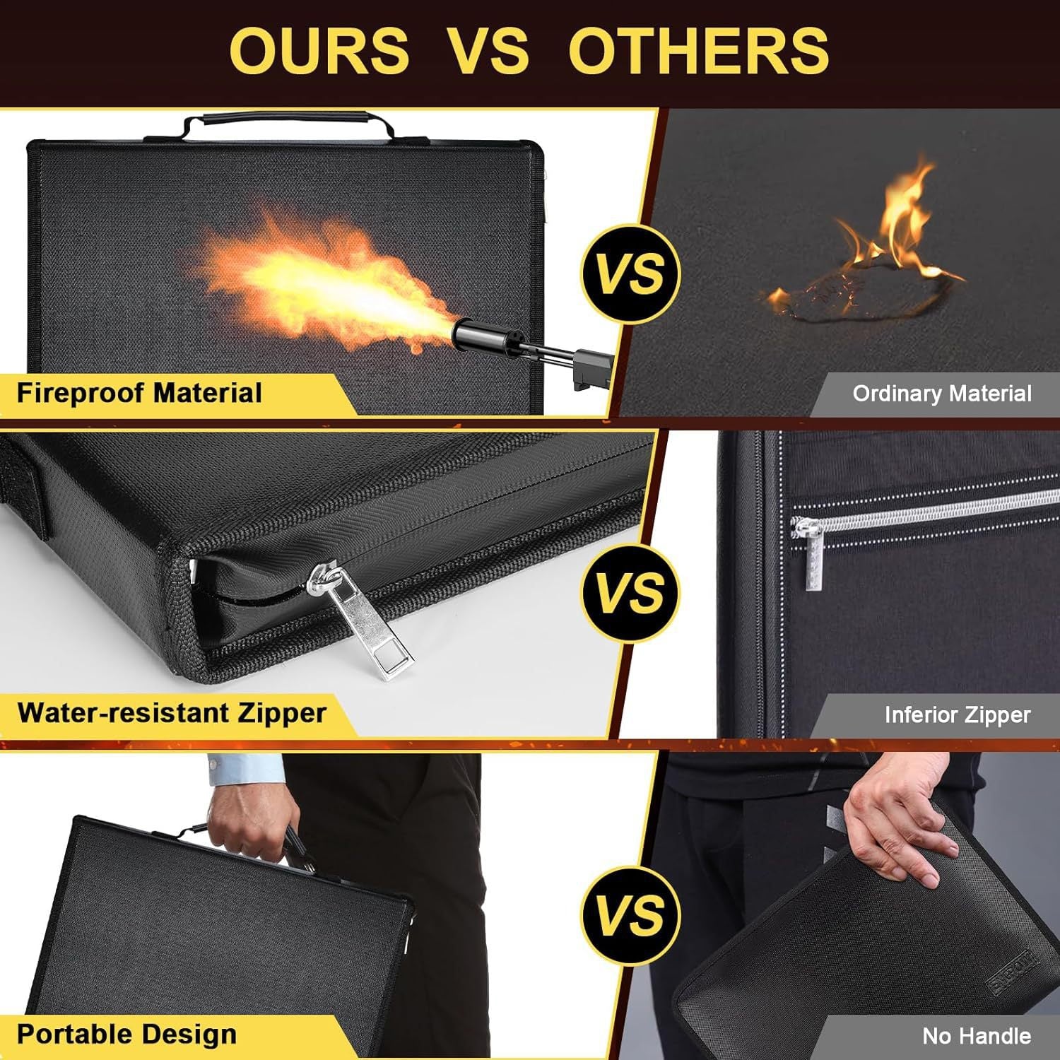 Fireproof & Waterproof Expanding File Folder Organizer with Zipper - Large Capacity Document Safe Bag(Silver zipper handle model)