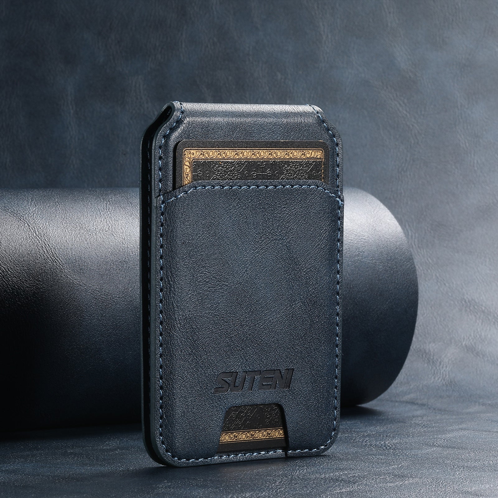 Navy Blue Slim Magnetic Wallet with Kickstand for MagSafe - PU Leather Card Holder
