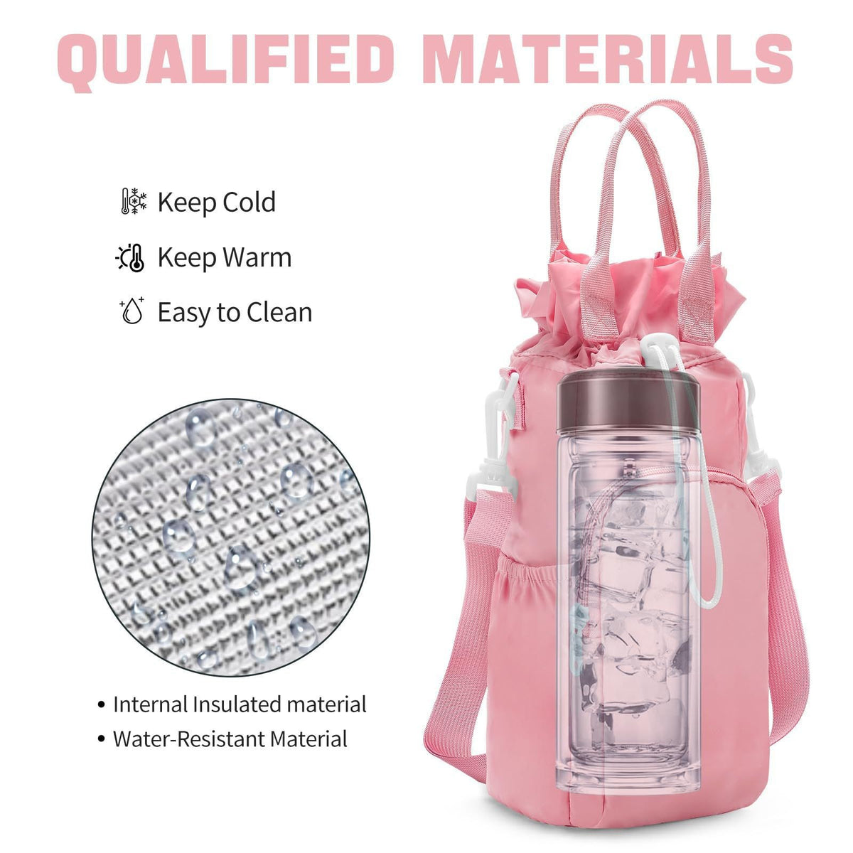 Black Protective Crossbody Water Bottle Holder with Pockets, Fits 40oz Stanley Tumbler