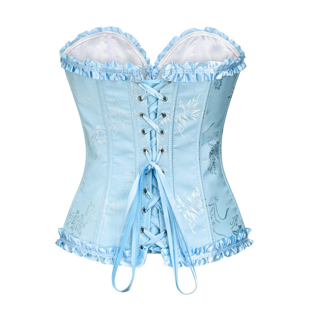 2XL Blue Women's Floral Lace Overbust Corset - Waist Cincher Bustier Top for Shapewear & Costume