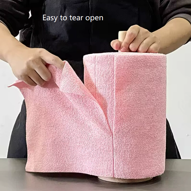 Yellow 4-Roll Pack, 80 Sheets Reusable Tear-Off Microfiber Cleaning Cloths - Non-Stick Oil & Absorbent Kitchen Wipes