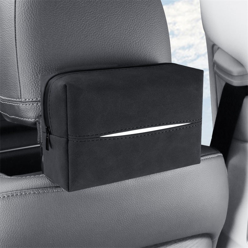 Black 2-Pack Luxury Faux Suede Car Tissue Box - Visor Clip & Strap for Armrest or Seat Back