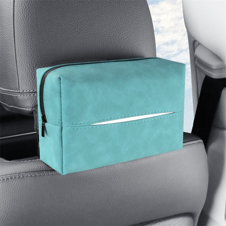 Blue 2-Pack Luxury Faux Suede Car Tissue Box - Visor Clip & Strap for Armrest or Seat Back
