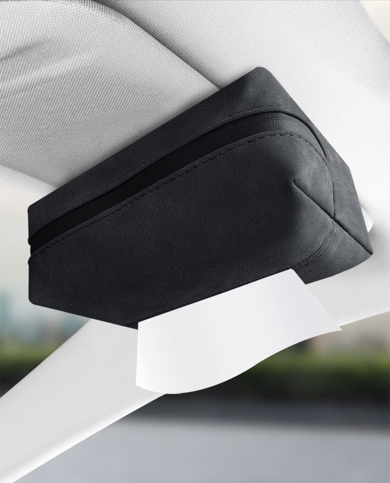 Blue 2-Pack Luxury Faux Suede Car Tissue Box - Visor Clip & Strap for Armrest or Seat Back