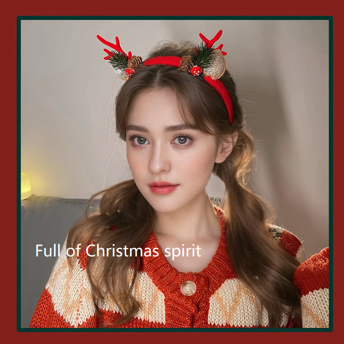 Mushroom Pinecone Enchanting 5-Piece Christmas Antler Headband Set - Festive Brown Reindeer Hair Accessories for Holiday Gifts