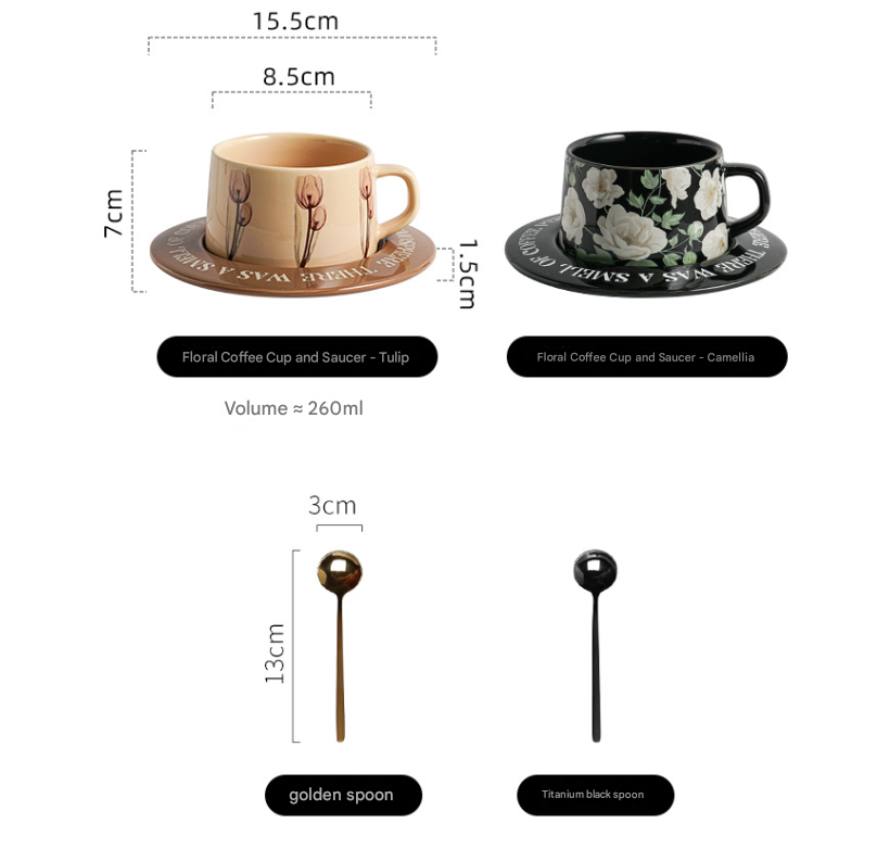 Black Camellia Elegant Ceramic Coffee Cup & Saucer Set - Couples Gift Box, Premium Wedding & Bridesmaid Favor, High-End Exquisite Design