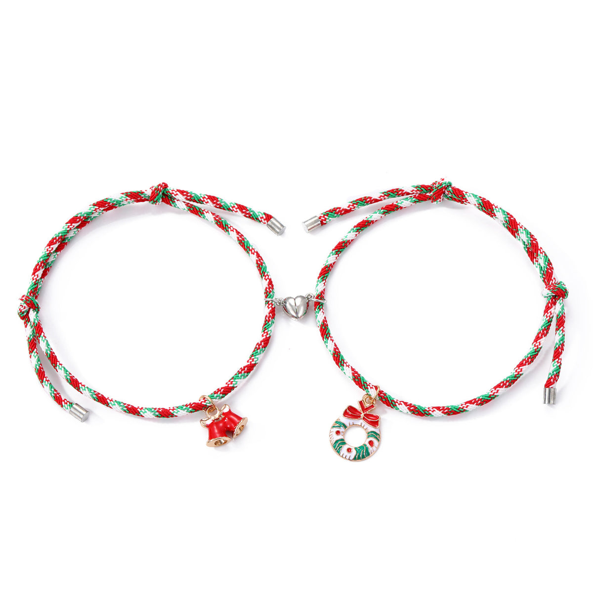 3 Pairs Cute Couple Bracelets - Magnetic Christmas & New Year Friendship Rope Bracelets with Charms (Adjustable, 9.3g)