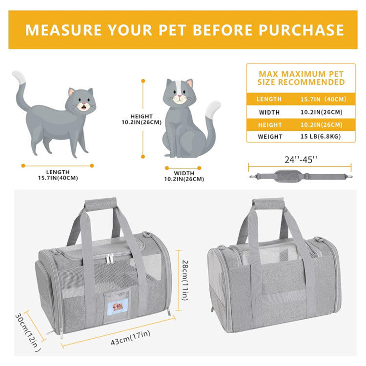 Pink Large Cat & Small Dog Carrier - Soft-Sided, Foldable & Breathable Pet Travel Bag (43x30x28 cm)