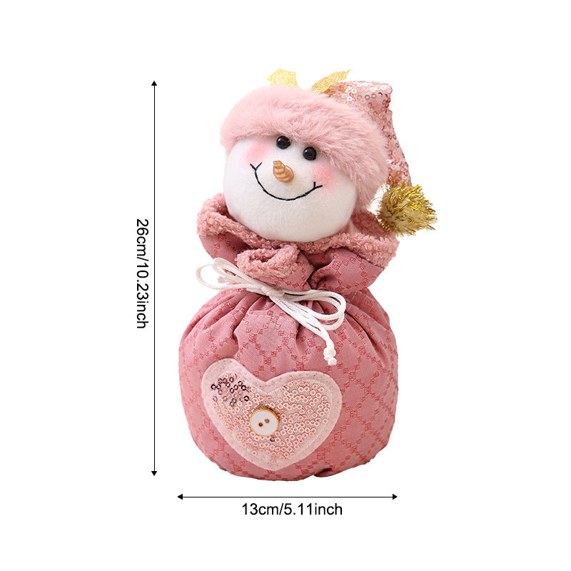 3 Pack Pink Christmas Drawstring Gift Bags Plush 3D Santa Snowman Reindeer Candy Pouches for Holiday Favours