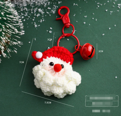 Handmade Christmas Crochet Keychain Knitted Yarn Keyring with Floating Display Case Festive Bag Charm Ideal for Kris Kringle and Stocking Stuffers