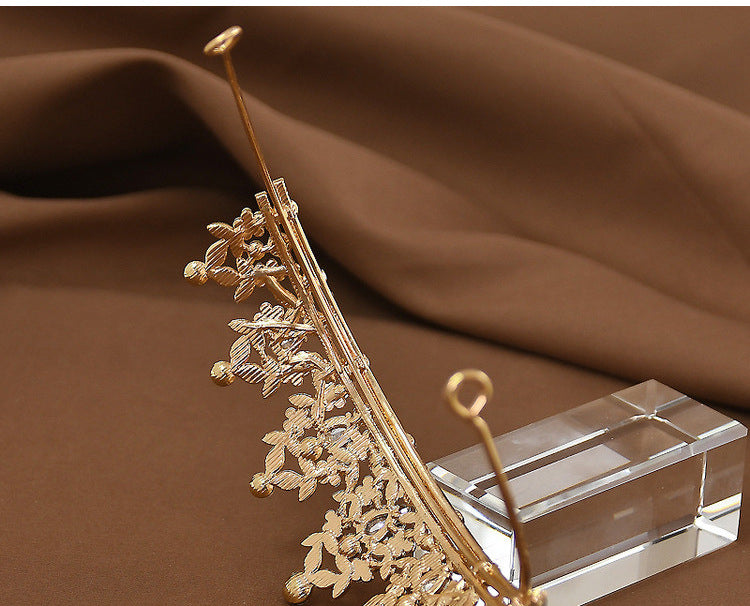Golden-white Girls Princess Tiara Crown Crystal Rhinestone Headpiece 14cm Diameter for Birthday Party Dance Performance and Flower Girls Elegant Hair Accessory
