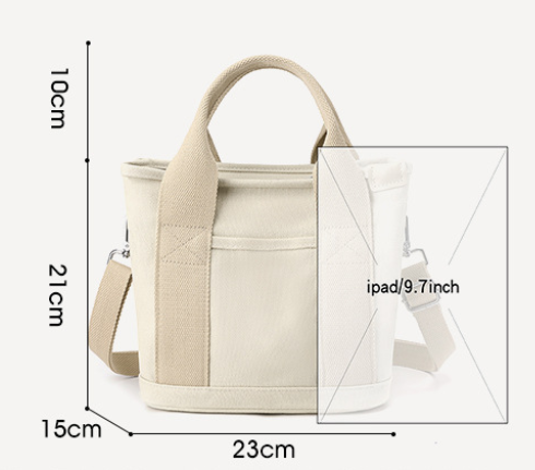 Grey Small Canvas Tote Bag Crossbody Lunch Handbag with Adjustable Strap Fits 9.7 Inch Tablet for Women Daily Work and Travel