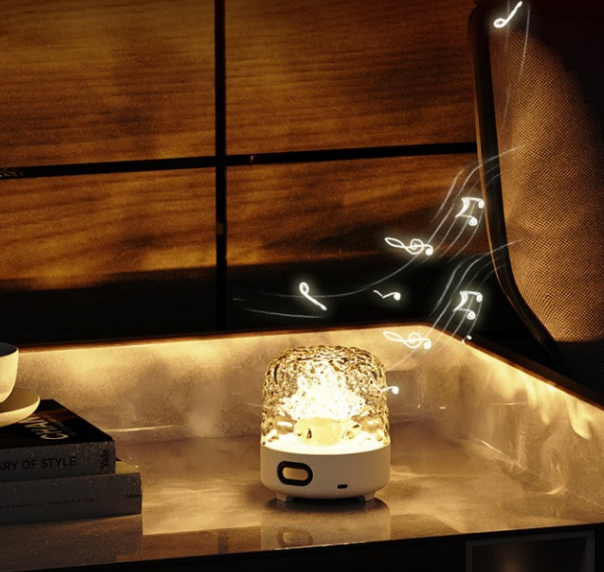 Rechargeable Water Ripple Projector Light with Bluetooth Speaker 16 Colour RGB Rotating Ocean Wave Night Lamp Remote Control for Bedroom Decor