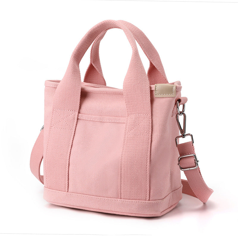 Pink Small Canvas Tote Bag Crossbody Lunch Handbag with Adjustable Strap Fits 9.7 Inch Tablet for Women Daily Work and Travel