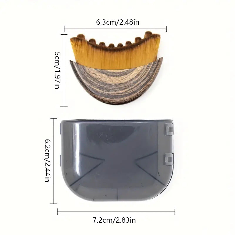 Two-piece Facial Contour and Massage Brush with Storage Case - Soft High-Density Bristles for Face Neck & Lymphatic Care - Portable Ergonomic Design (Wood Pattern)