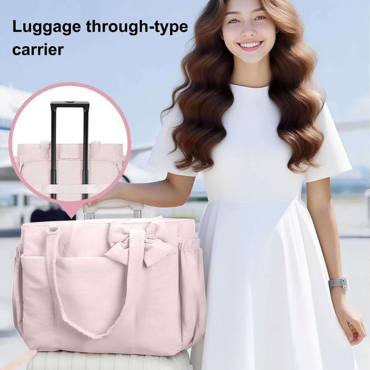 Camel Women's Quilted Puffer Tote Bag Large Capacity Lightweight Bow Handbag with Shoulder Strap 42cm for Gym Travel & Baby Care