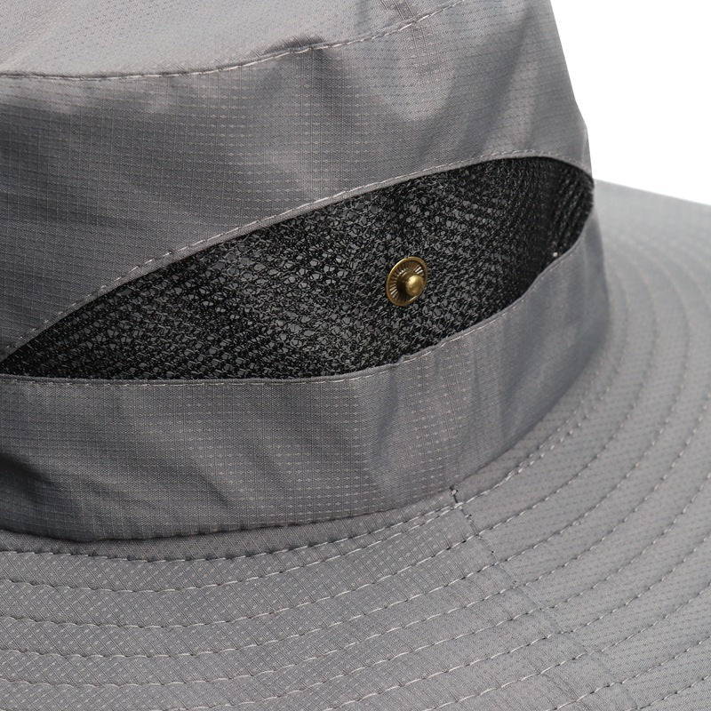 Navy Blue Outdoor Mosquito Head Net Hat with 40cm Mesh Shield - Wide Brim Sun Protection Bucket Hat for Fishing and Hiking - Quick Dry Breathable Cap