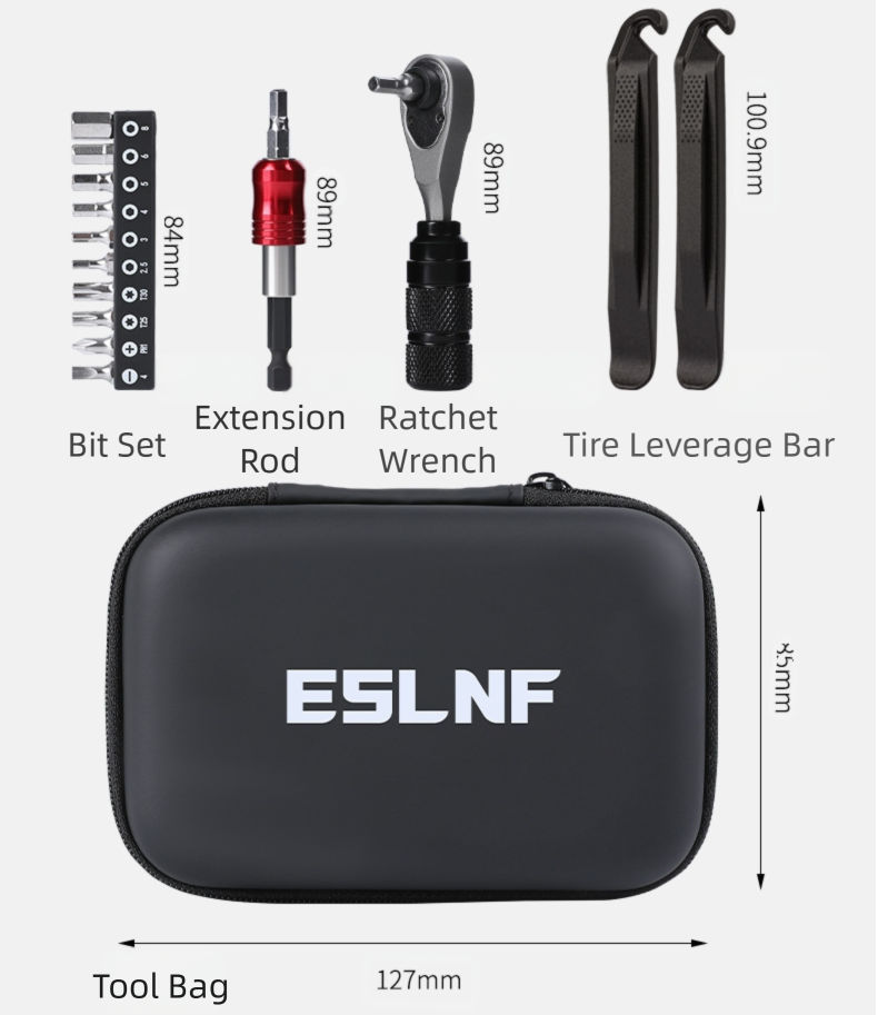Compact Bicycle Ratchet Tool Kit - Bidirectional Wrench,Magnetic Bits & Tire Levers