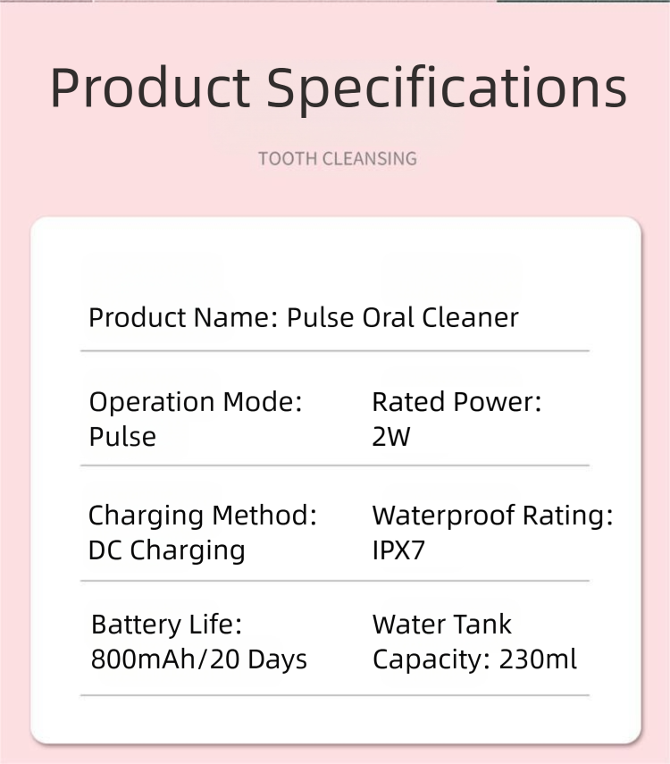 Pink Cordless Water Flosser, USB Rechargeable with 4 Tips