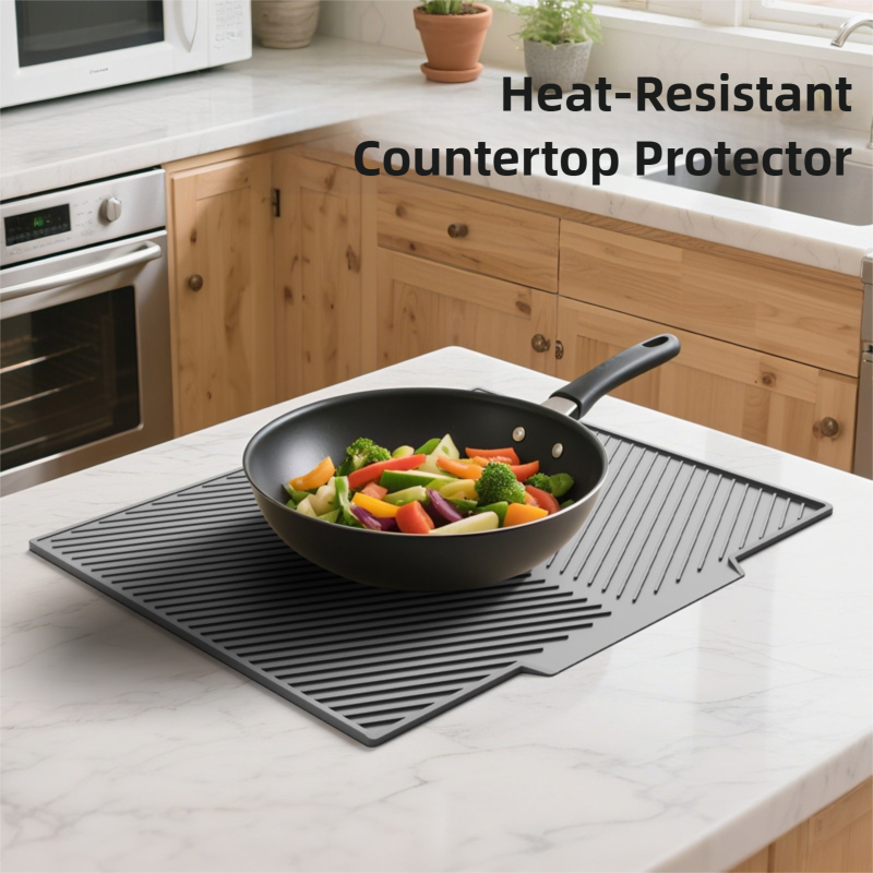 2PC Black Multi-Use Drain Mat (51x43 cm) – Non-Slip Heat Protection for Dish Drying & Prep