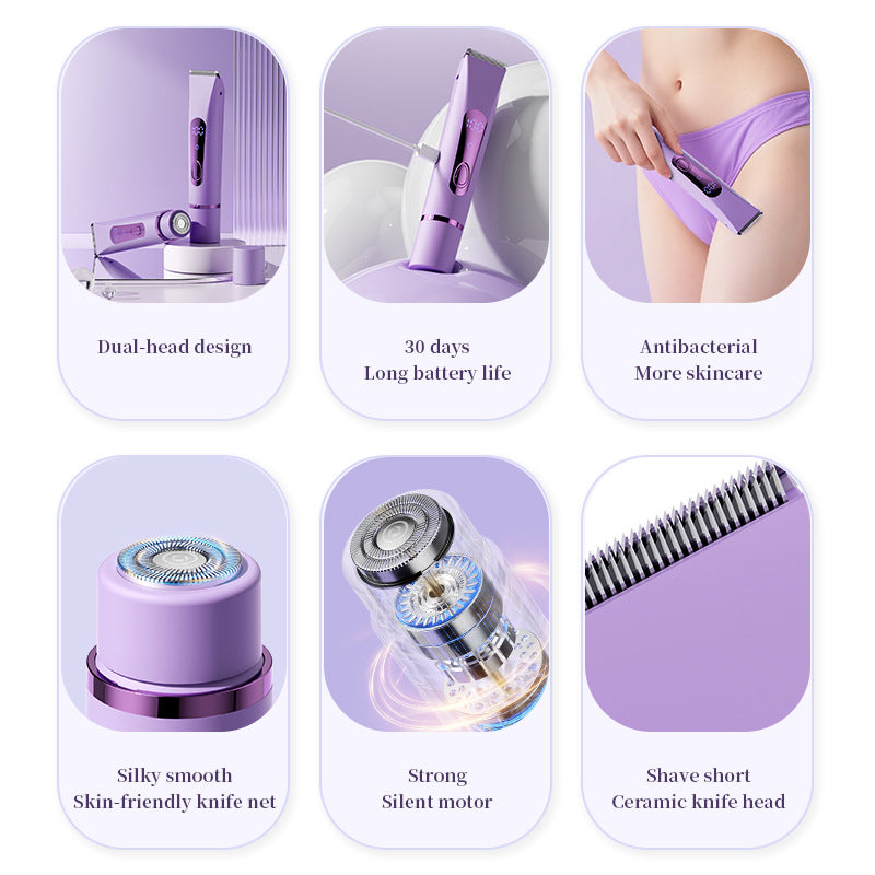 Purple Lectric Bikini Trimmer for Women, 1 Set Rechargeable 2 in 1 Body & FacialHair Removal