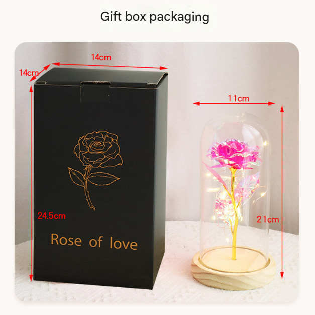 Colorful Rose LED Light – Black Clover Plastic Base,Battery Powered Flower Dome for Décor & Gifting