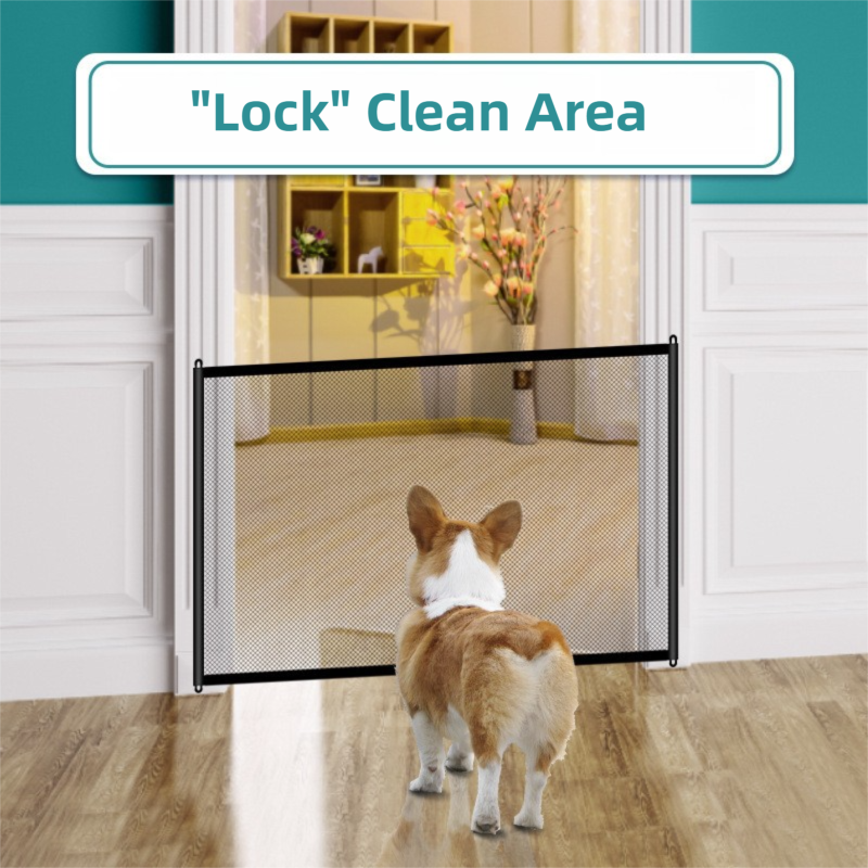 2-Pack Extra Wide Black No-Drill Pet Safety Barrier(180x72cm) With Hooks - Portable Mesh Dog Gate for Doorways, Stairs and Hallways, Easy Installation and Wall-Friendly