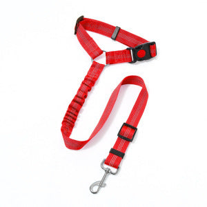 2PC Red Adjustable Dog Car Safety Seat Belt Leash - Anti-Shock Bungee Headrest Restraint with Reflective Stitching & 316 Stainless Steel Clip