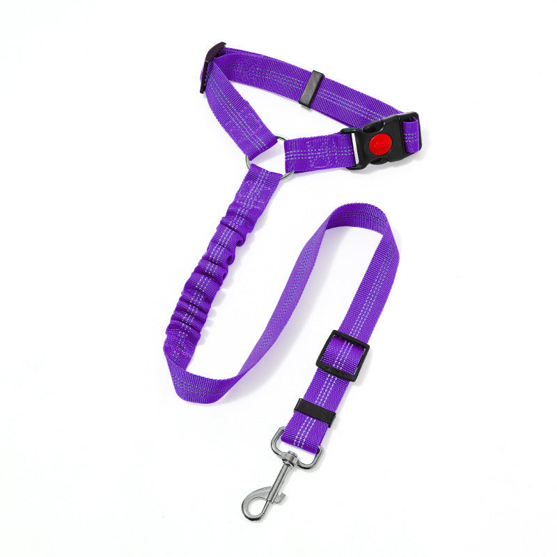 2PC Purple Adjustable Dog Car Safety Seat Belt Leash - Anti-Shock Bungee Headrest Restraint with Reflective Stitching & 316 Stainless Steel Clip