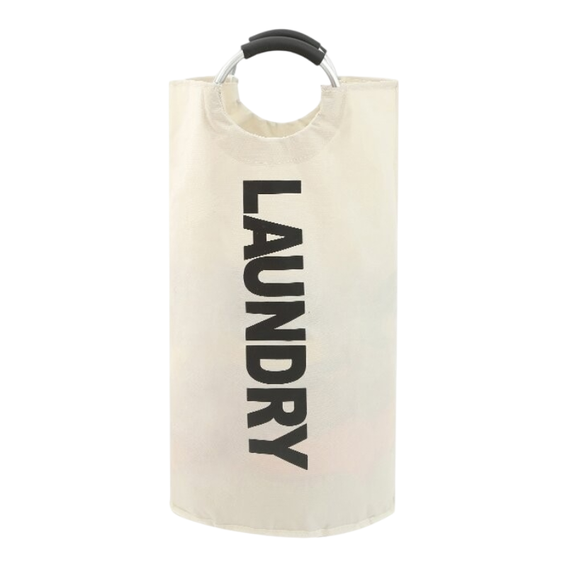 White Oxford Fabric Large-capacity Foldable Dirty Clothes Basket (38×72CM) - With Waterproof Coating & Aluminum Carry Handles For Laundry Room Dorm