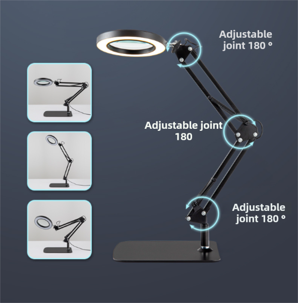 2-in-1 White LED Magnifier Desk Lamp With Clip - Hands-Free, Dimmable 3-Color Light for Crafts & Workbench
