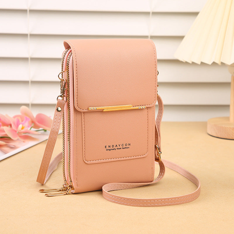 Light Pink Women's Cute Mini PU Leather Crossbody Phone Bag (19x12x4cm) - Touch Screen Window, Vertical Style