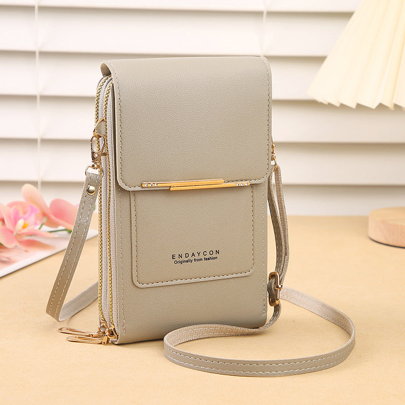 Grey Women's Cute Mini PU Leather Crossbody Phone Bag (19x12x4cm) - Touch Screen Window, Vertical Style