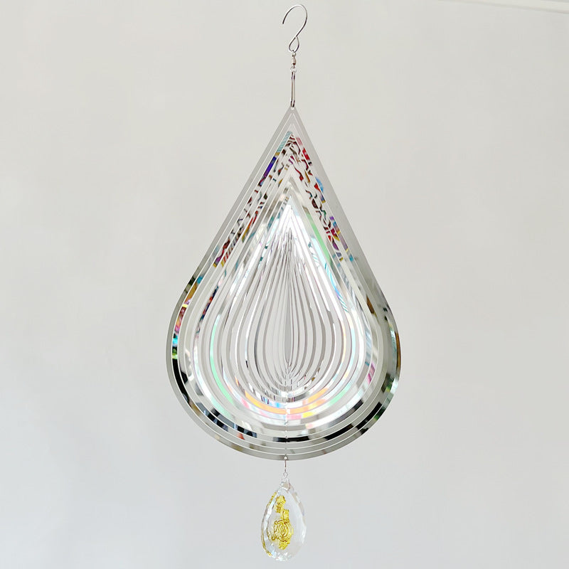 3D Silver Stainless Steel Rose Water Drop Wind Chime (25x26CM) - Mirror Reflective Hanging Garden Art and Outdoor Decoration